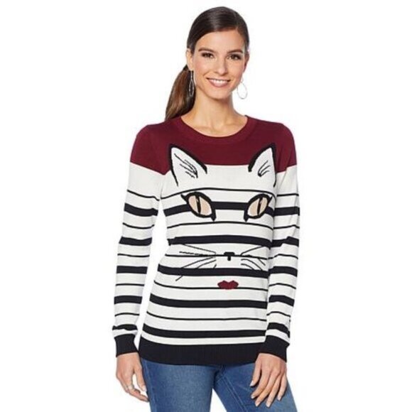 DG2 by Diane Gilman Striped Kitty Sweater 634-881 - Picture 1 of 1